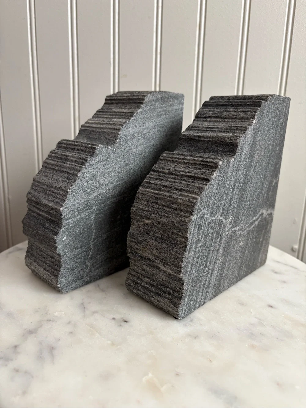 Chiseled Granite Bookends Pair Set of 2 Brutalist Mid-Century Modern MCM Stone